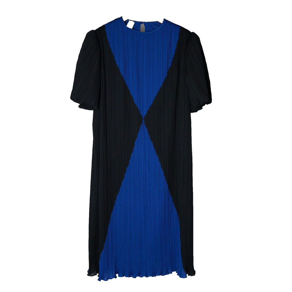 VTG 70s 80s Colorblock Pleated Dress Sz 8 Bold Mod ILGWU USA Union Tag Mod Twee